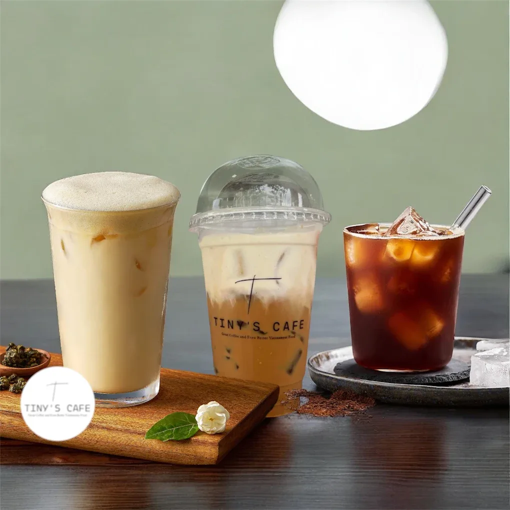 Tiny's Cafe salted coffee, milk tea and iced black coffee